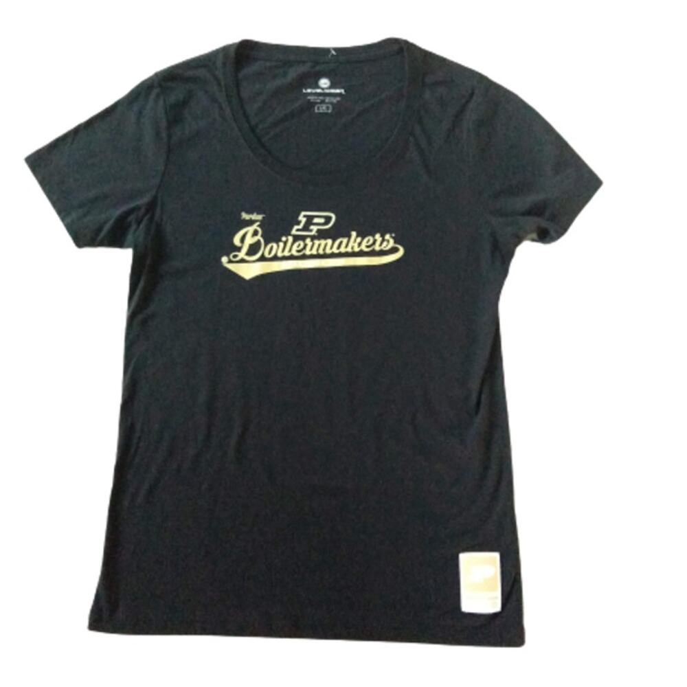 Purdue Boilermakers T Shirt Womens Large Black Gold Short Sleeve New